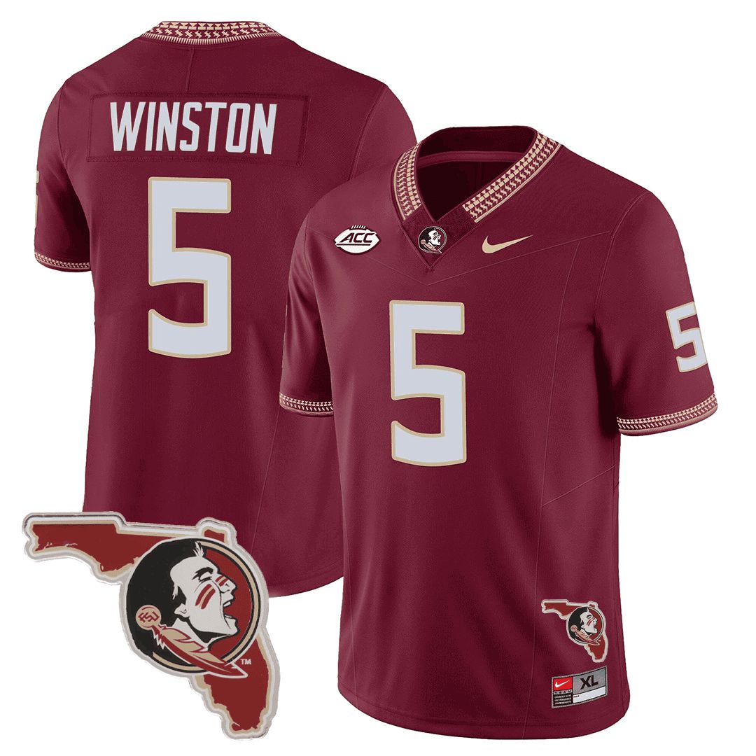 Men Florida State Seminoles #5 Winston Red 2024 Nike Map Patch Limited NCAA Jersey->customized nfl jersey->Custom Jersey